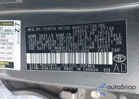 2006 Toyota Matrix Xr из США, поврежденный, VIN 2T1KR30EX6C623684